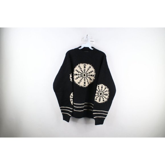 Vtg 90s Streetwear Mens Medium Heavyweight Geometric Wool Knit Mock Neck Sweater